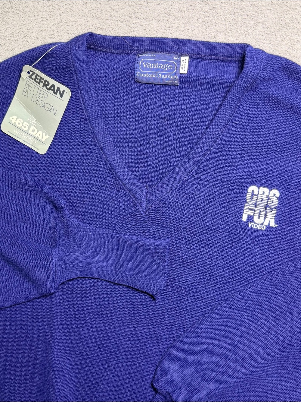 Vantage Custom Classics Knit Sweater Adult Medium Navy Blue Acrylic V Neck NEW